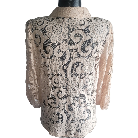 Nanette Lepore Blush Pink Lace Button-Up Blouse L - Picture 5 of 6